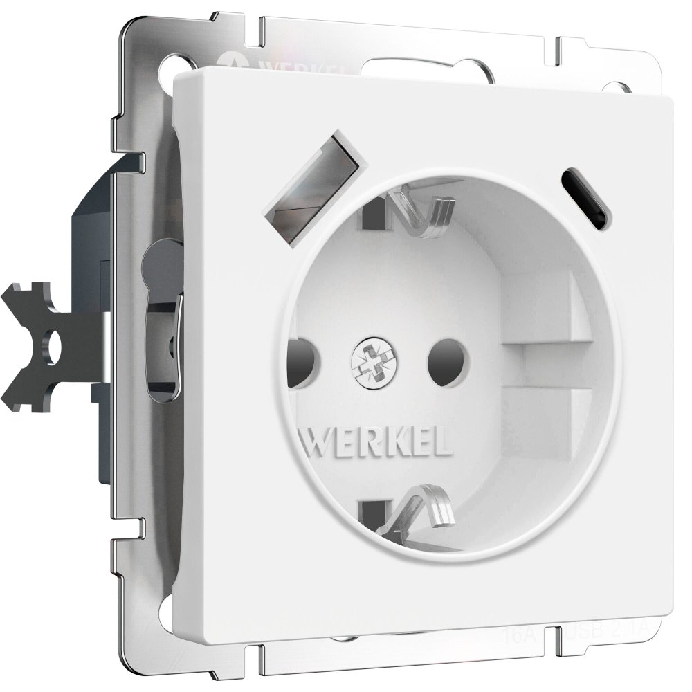 Розетка с заземлением, шторками и USB тип A+C (белый матовый) W1171761 Werkel a069613